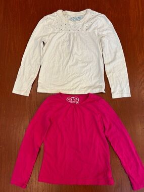 The Children's Place White Eyelet Long-Sleeve Top & Hot Pink Crewneck Tee